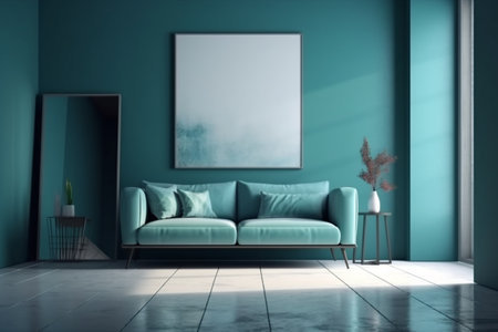 Blue Living Room Interior Design Created with Generative AIの素材