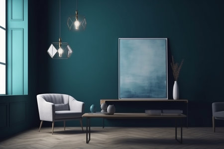 Blue Living Room Interior Design Created with Generative AIの素材