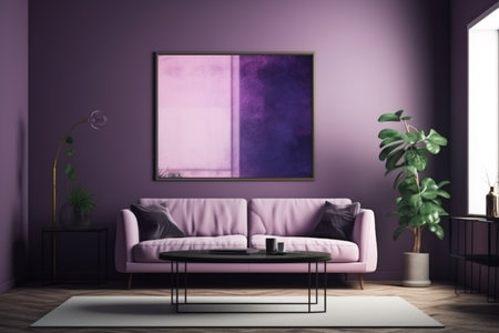 Purple Living Room Interior Design - Cozy and Sophisticated Space Created with Generative AIの素材