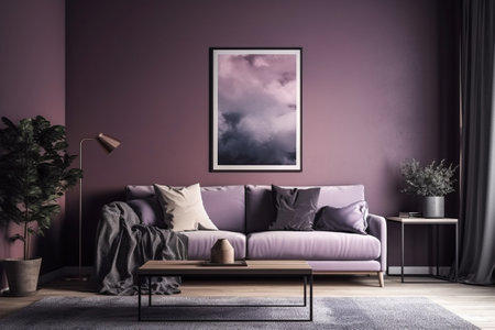 Purple Living Room Interior Design - Cozy and Sophisticated Space Created with Generative AIの素材