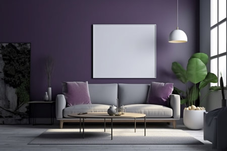 Purple Living Room Interior Design - Cozy and Sophisticated Space Created with Generative AIの素材