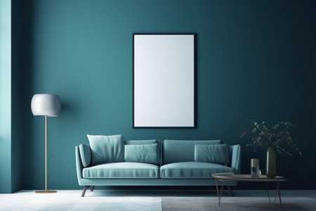 Blue Living Room Interior Design Created with Generative AIの素材
