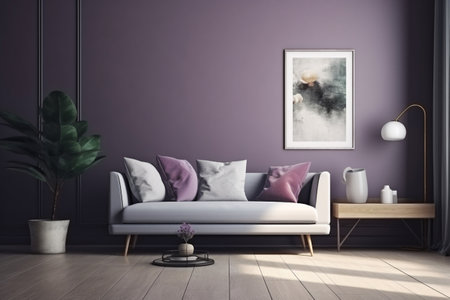 Purple Living Room Interior Design - Cozy and Sophisticated Space Created with Generative AIの素材