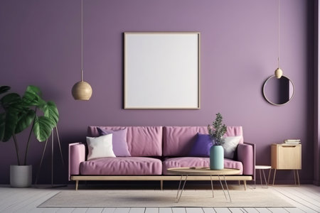 Purple Living Room Interior Design - Cozy and Sophisticated Space Created with Generative AIの素材