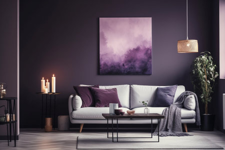 Purple Living Room Interior Design - Cozy and Sophisticated Space Created with Generative AIの素材