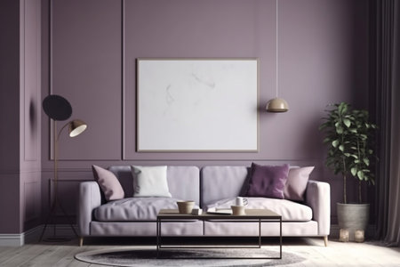 Purple Living Room Interior Design - Cozy and Sophisticated Space Created with Generative AIの素材