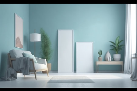 Blue Living Room Interior Design Created with Generative AIの素材