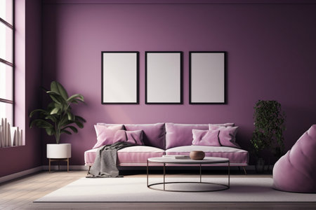 Purple Living Room Interior Design - Cozy and Sophisticated Space Created with Generative AIの素材