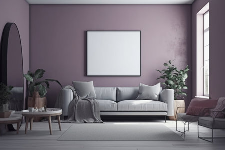Purple Living Room Interior Design - Cozy and Sophisticated Space Created with Generative AIの素材