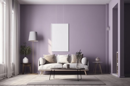 Purple Living Room Interior Design - Cozy and Sophisticated Space Created with Generative AIの素材