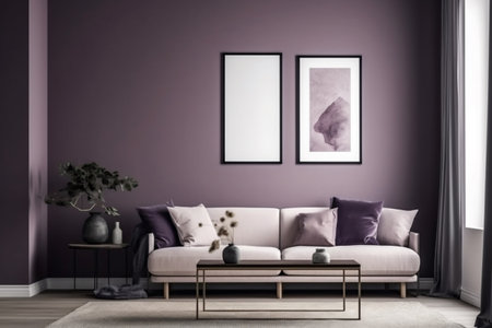 Purple Living Room Interior Design - Cozy and Sophisticated Space Created with Generative AIの素材