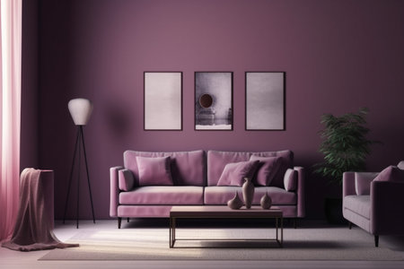 Purple Living Room Interior Design - Cozy and Sophisticated Space Created with Generative AIの素材
