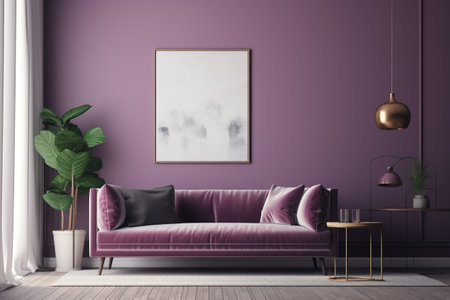 Purple Living Room Interior Design - Cozy and Sophisticated Space Created with Generative AIの素材