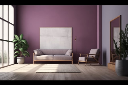 Purple Living Room Interior Design - Cozy and Sophisticated Space Created with Generative AIの素材