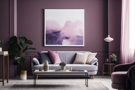 Purple Living Room Interior Design - Cozy and Sophisticated Space Created with Generative AIの素材