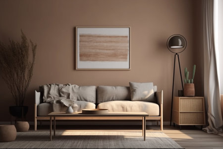 Brown Living Room Interior Design - Cozy & Elegant Home Decor Created with Generative AIの素材