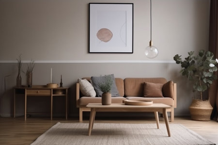 Brown Living Room Interior Design - Cozy & Elegant Home Decor Created with Generative AIの素材