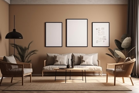 Brown Living Room Interior Design - Cozy & Elegant Home Decor Created with Generative AIの素材