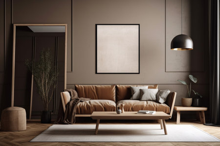 Brown Living Room Interior Design - Cozy & Elegant Home Decor Created with Generative AIの素材