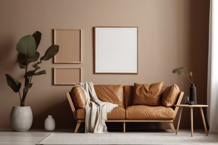 Brown Living Room Interior Design - Cozy & Elegant Home Decor Created with Generative AIの素材
