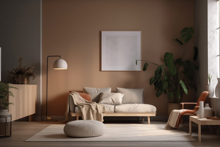 Brown Living Room Interior Design - Cozy & Elegant Home Decor Created with Generative AIの素材