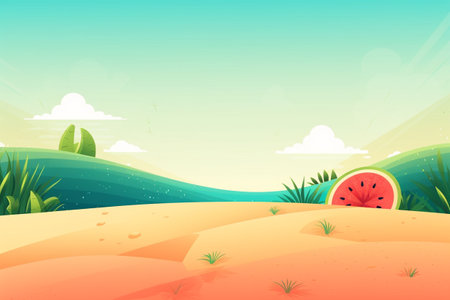 Summer Background Illustration: A Beautiful Beach Scene Created with Generative AI Technologyの素材