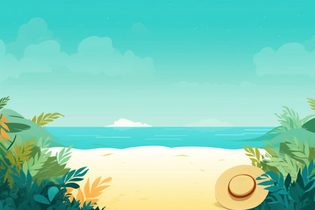 Summer Background Illustration: A Beautiful Beach Scene Created with Generative AI Technologyの素材