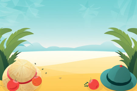Summer Background Illustration: A Beautiful Beach Scene Created with Generative AI Technologyの素材