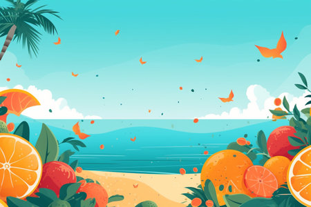 Summer Background Illustration: A Beautiful Beach Scene Created with Generative AI Technologyの素材