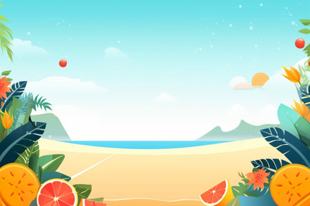 Summer Background Illustration: A Beautiful Beach Scene Created with Generative AI Technologyの素材