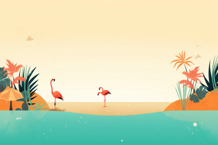 Summer Background Illustration: A Beautiful Beach Scene Created with Generative AI Technologyの素材