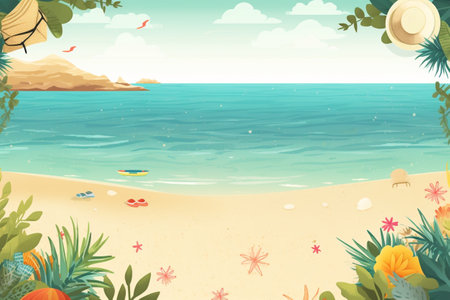 Summer Background Illustration: A Beautiful Beach Scene Created with Generative AI Technologyの素材