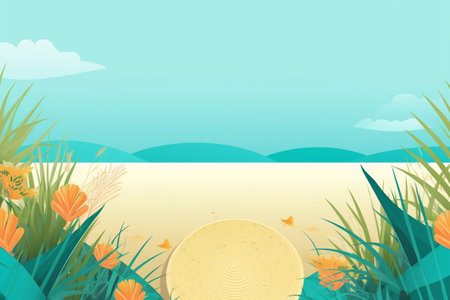 Summer Background Illustration: A Beautiful Beach Scene Created with Generative AI Technologyの素材