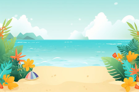 Summer Background Illustration: A Beautiful Beach Scene Created with Generative AI Technologyの素材