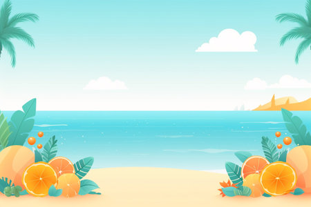 Summer Background Illustration: A Beautiful Beach Scene Created with Generative AI Technologyの素材
