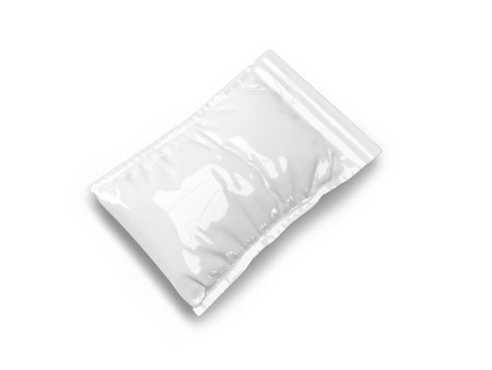 Vacuum Pouch Bag 3D Illustration Mockup Scene on Isolated Backgroundの写真素材
