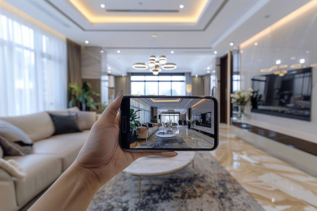 Augmented reality mockup of Interior Design created with Generative AIの素材