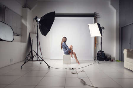 photo session in the studio with a beautiful young girlのeditorial素材