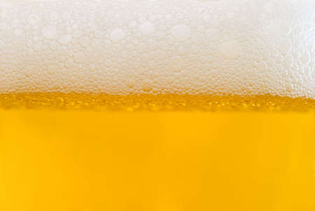 Bubbles of white foam on light beerの写真素材