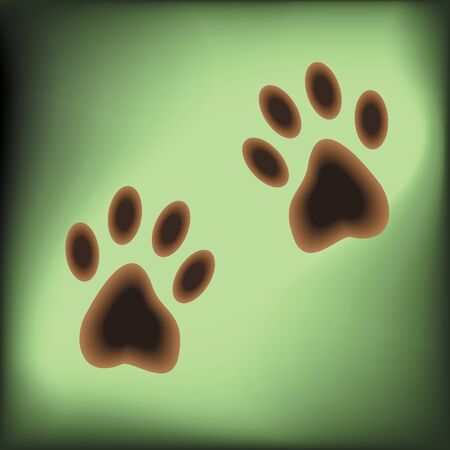 Traces of paws of an animal left on a green field.のイラスト素材