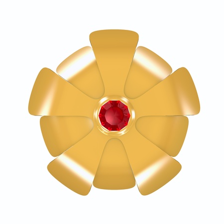 Gold flower and ruby isolated over whiteの写真素材