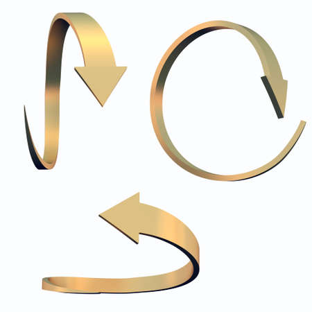 Set of golden arrow icons isolated over whiteの写真素材