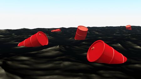 Barrels at oil ocean, 3d illustrationの写真素材