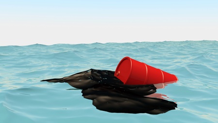 Oil Barrel at blue ocean, 3d illustrationの写真素材
