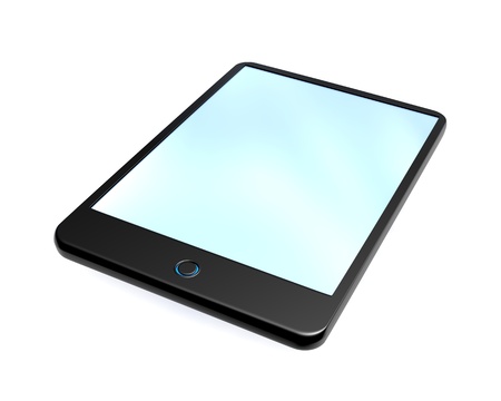 Digital tablet with blue screen over whiteの写真素材