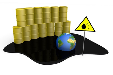 Barrels with spilled oil, globe and signの写真素材