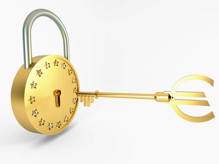 Golden Lock, key and starsの写真素材