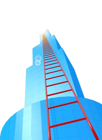 Red staircase to sky on modern building towerの写真素材