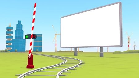 barrier opened the railway,blank billboardの写真素材