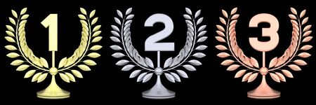 prize-winning icons over black backgroundの写真素材